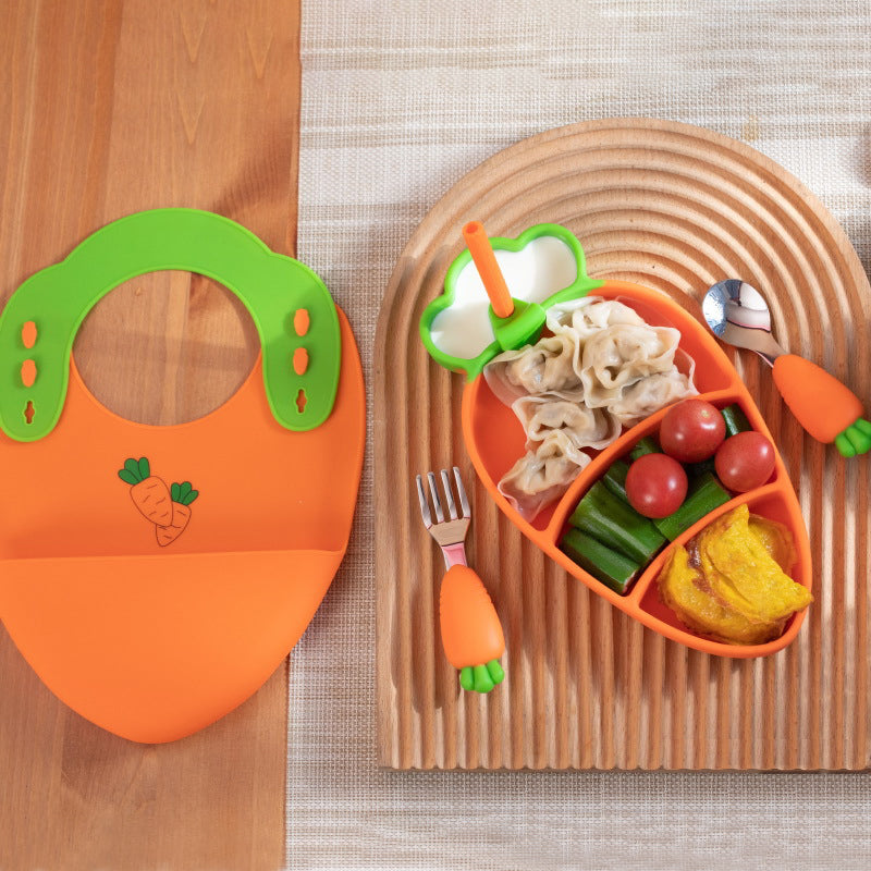 Cartoon Bamboo Fiber Baby Feeding Plate Children Tableware Tray Dish Bowl Fork Spoon Cup Food Training Dinnerware Set Kids Gift