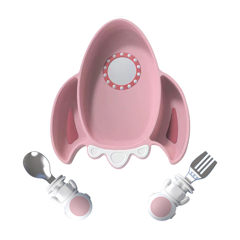 Silicone Baby Feeding Set Cartoon Non-slip Baby Bib Sucker Bowl Plate Cup Spoon Fork Sets Divided Plate Feeding Tableware